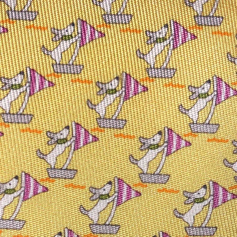 Salvatore Ferragamo Yellow Tie - Dogs in sailboat